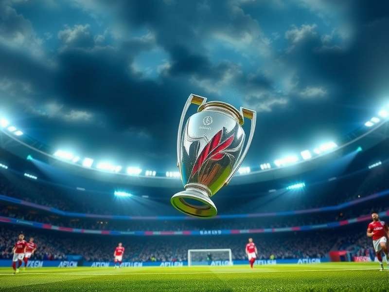 UEFA Champions League trophy shining under stadium lights