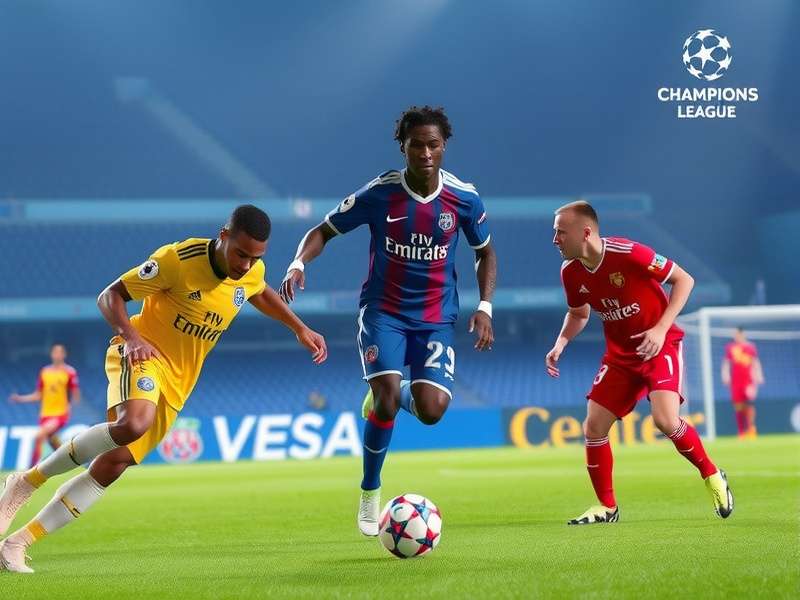 The UEFA Champions League trophy shining under stadium lights