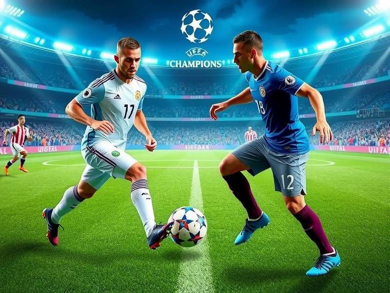 Electric atmosphere during a UEFA Champions League night match at a packed stadium