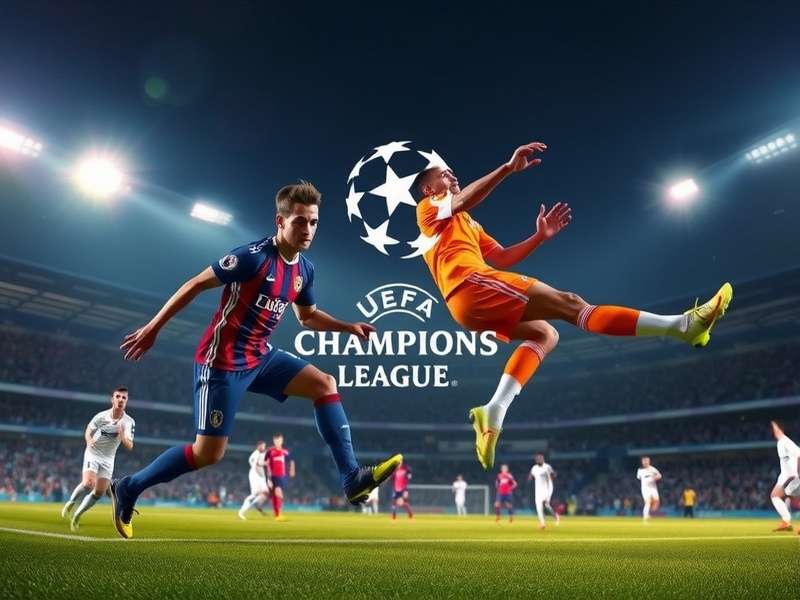 UEFA Champions League match action showing players competing for the ball