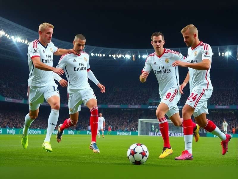 Champions League match in progress with fans cheering