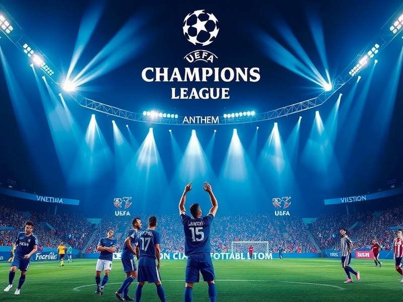 UEFA Champions League trophy with musical notes in background
