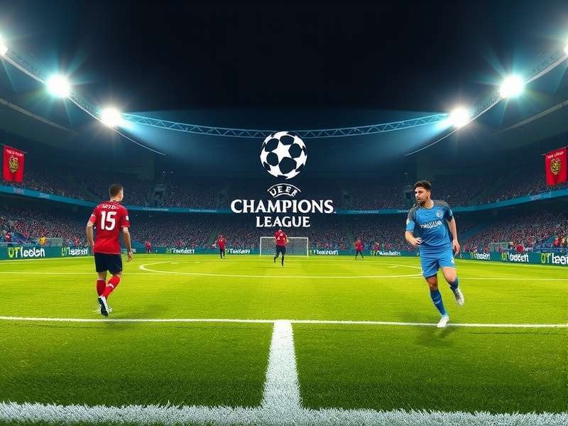 Tactical view of a Champions League match from a high stadium angle