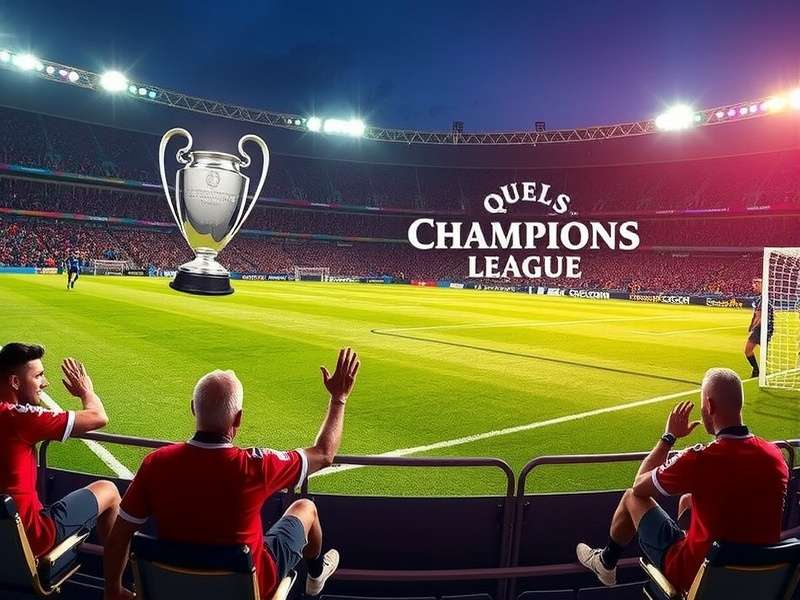 UEFA Champions League live match at packed stadium with fans cheering