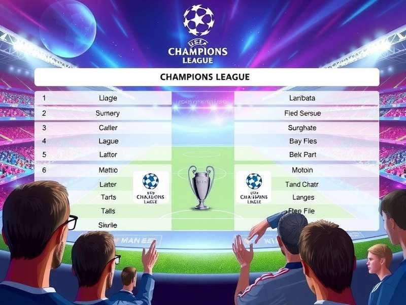 UEFA Champions League trophy on a football pitch at night