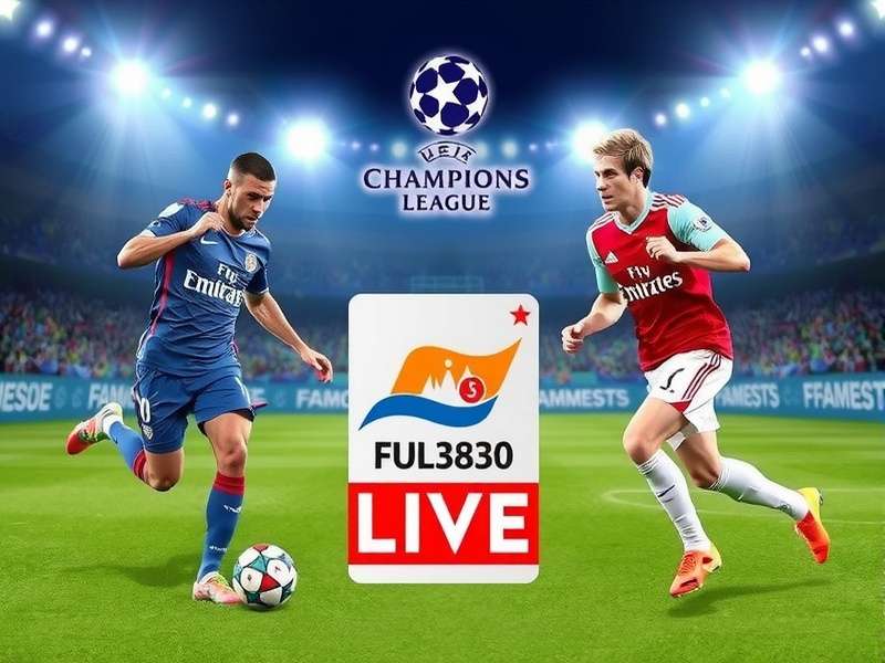 Champions League football match under stadium lights with players in action