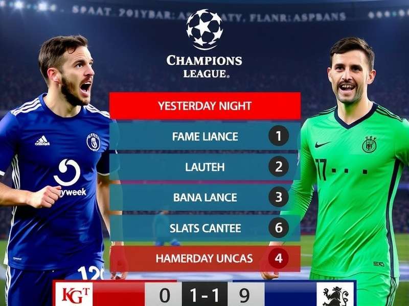 Champions League night match action with fans in stadium