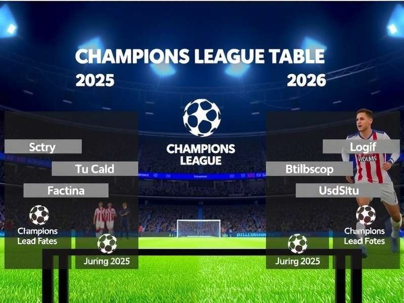 Champions League trophy on a football pitch with stadium lights