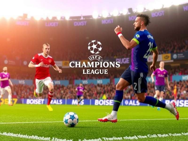 Electric atmosphere during a UEFA Champions League night match at a packed European stadium