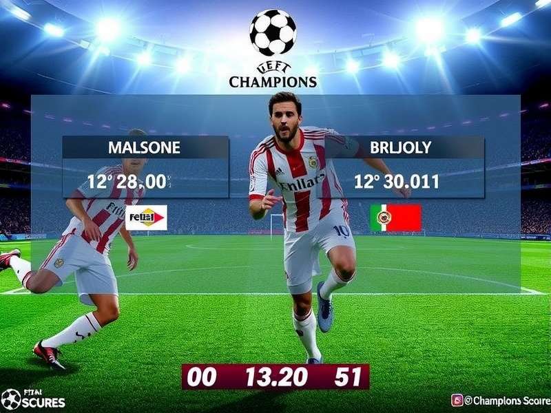 Champions League football match in a packed stadium at night