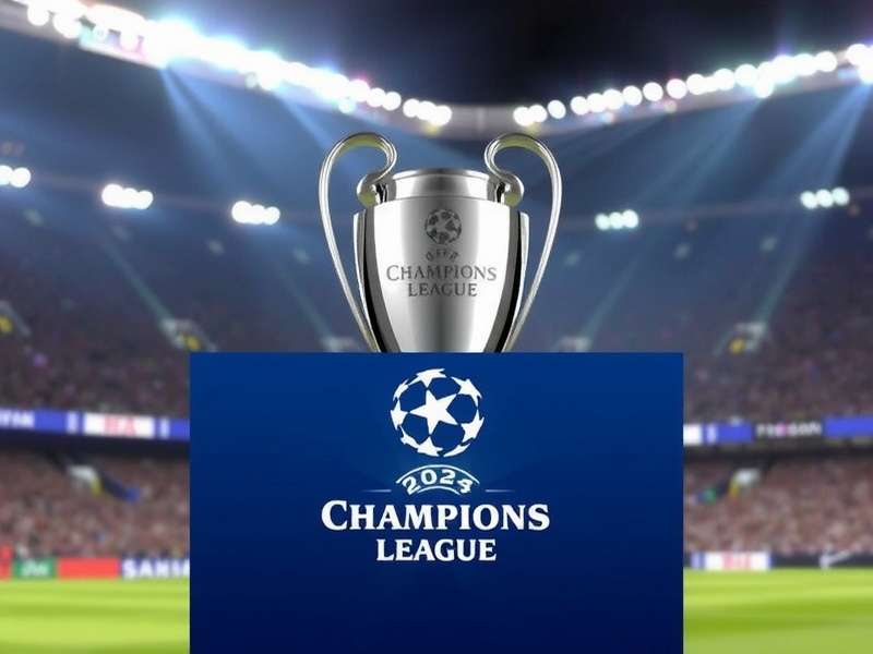 Aerial view of Wembley Stadium lit up at night ahead of the 2025 UEFA Champions League Final