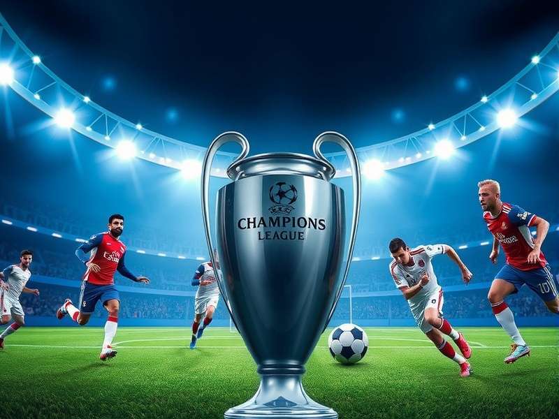 European Champions League trophy shining under stadium lights