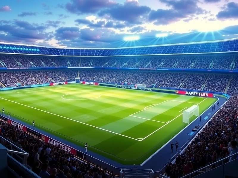 Champions League trophy shining under stadium lights