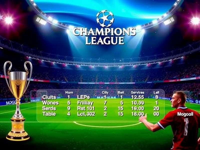 Champions League trophy with stadium lights in background