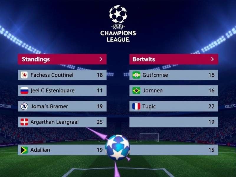 Dynamic graphic showing a live updated Champions League group stage standings table on a large screen