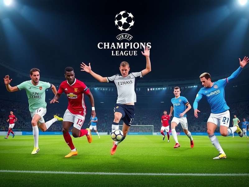 Champions League trophy shining under stadium lights