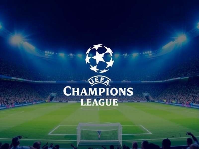 A vibrant crowd watching a UEFA Champions League match on a large screen in a sports bar