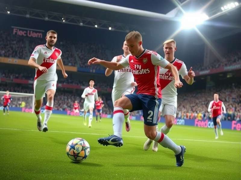 Arsenal team walking out at a packed Emirates Stadium under Champions League lights