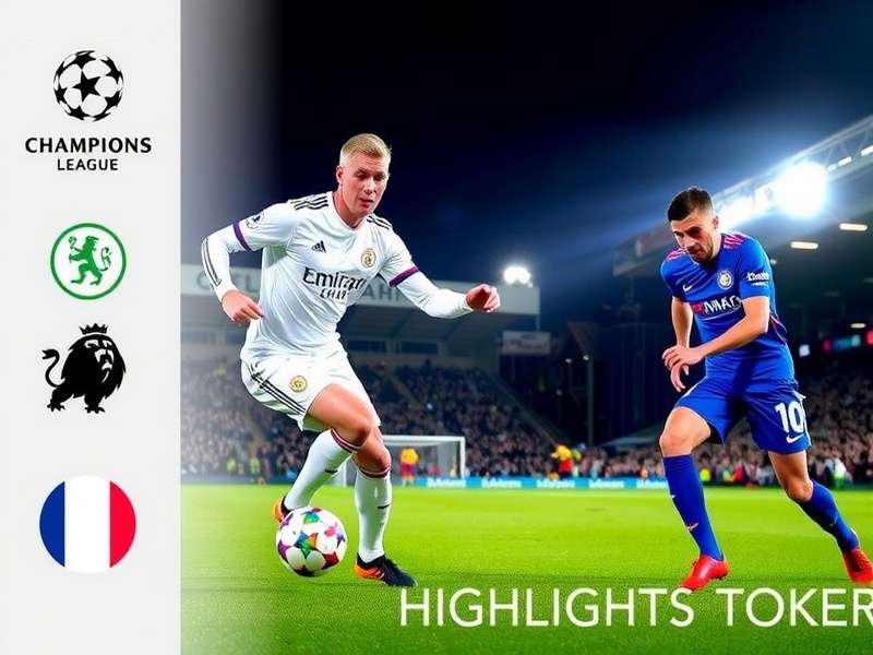 Champions League match action with players celebrating a goal