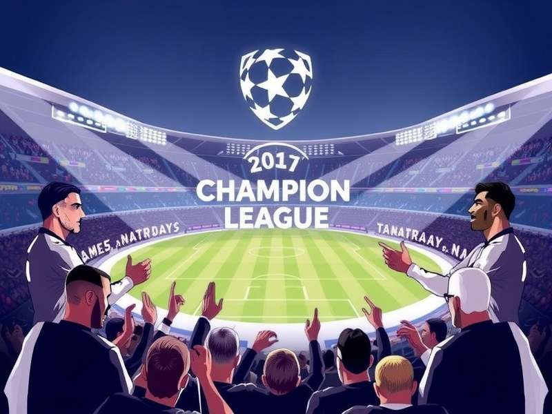 Champions League football match atmosphere with fans and stadium lights