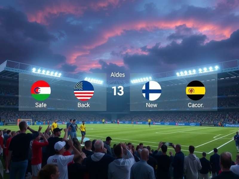 Champions League match with players celebrating a goal