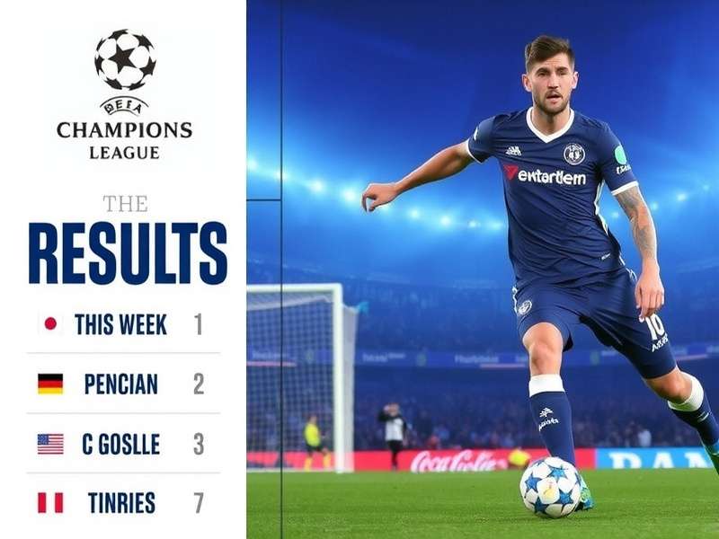 Champions League match action this week showing players celebrating a goal