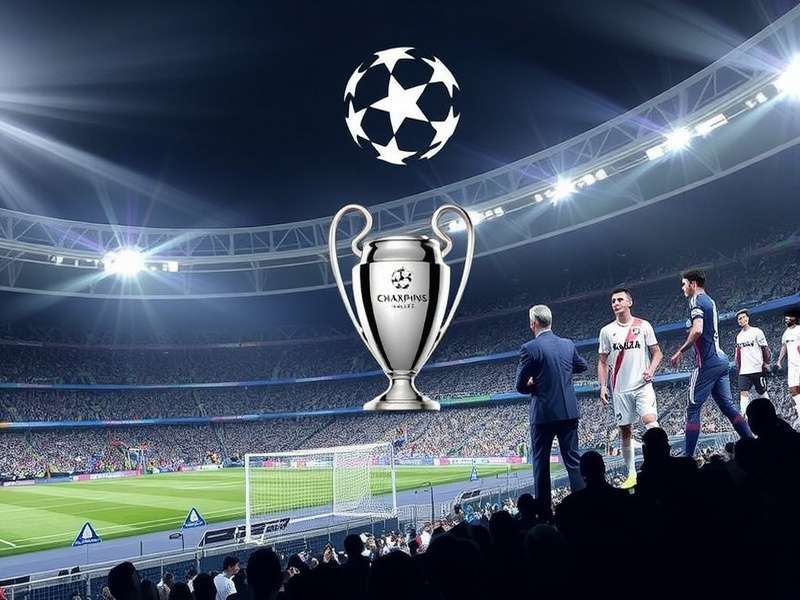 Champions League match stadium with fans and players in action