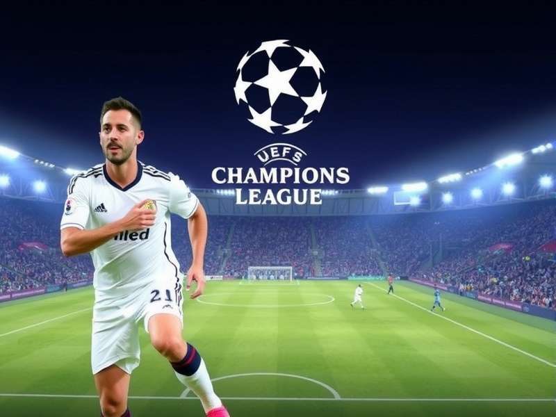 Champions League trophy on a football field
