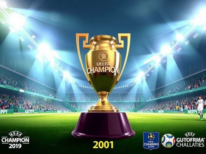 UEFA Champions League trophy shining under stadium lights