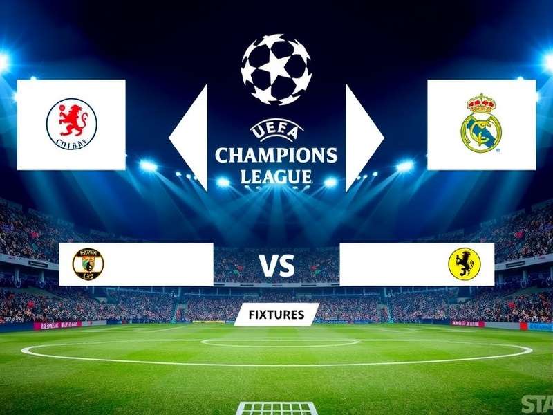 UEFA Champions League match in progress at a packed stadium under floodlights