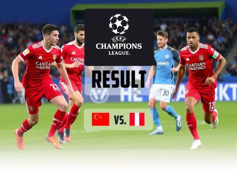 Champions League match night with players on the pitch under floodlights