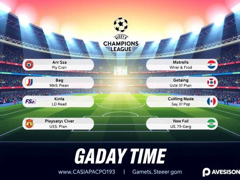 Champions League matchday – official ball on the pitch with stadium lights