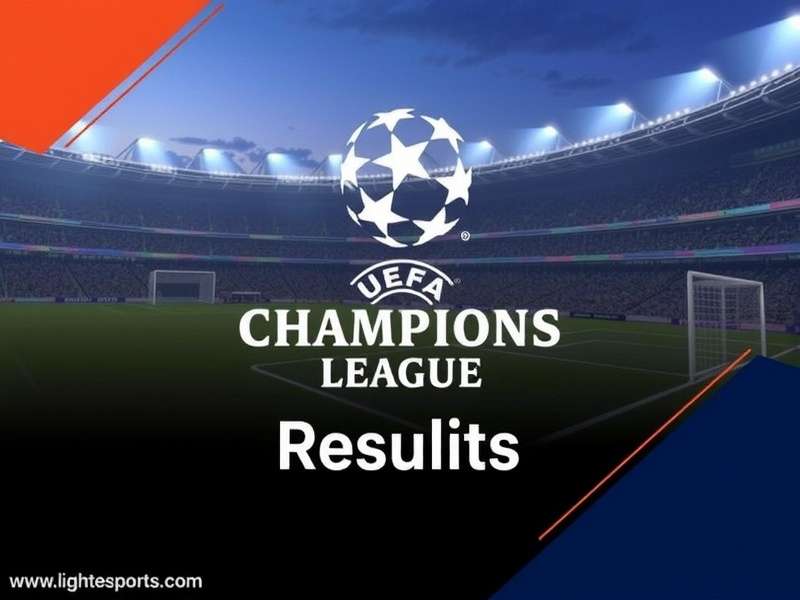 Uefa Champions League Results banner showing iconic trophy and match statistics